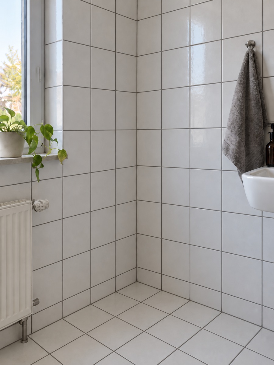 Geflieste Wand mit sichtbaren Fugen